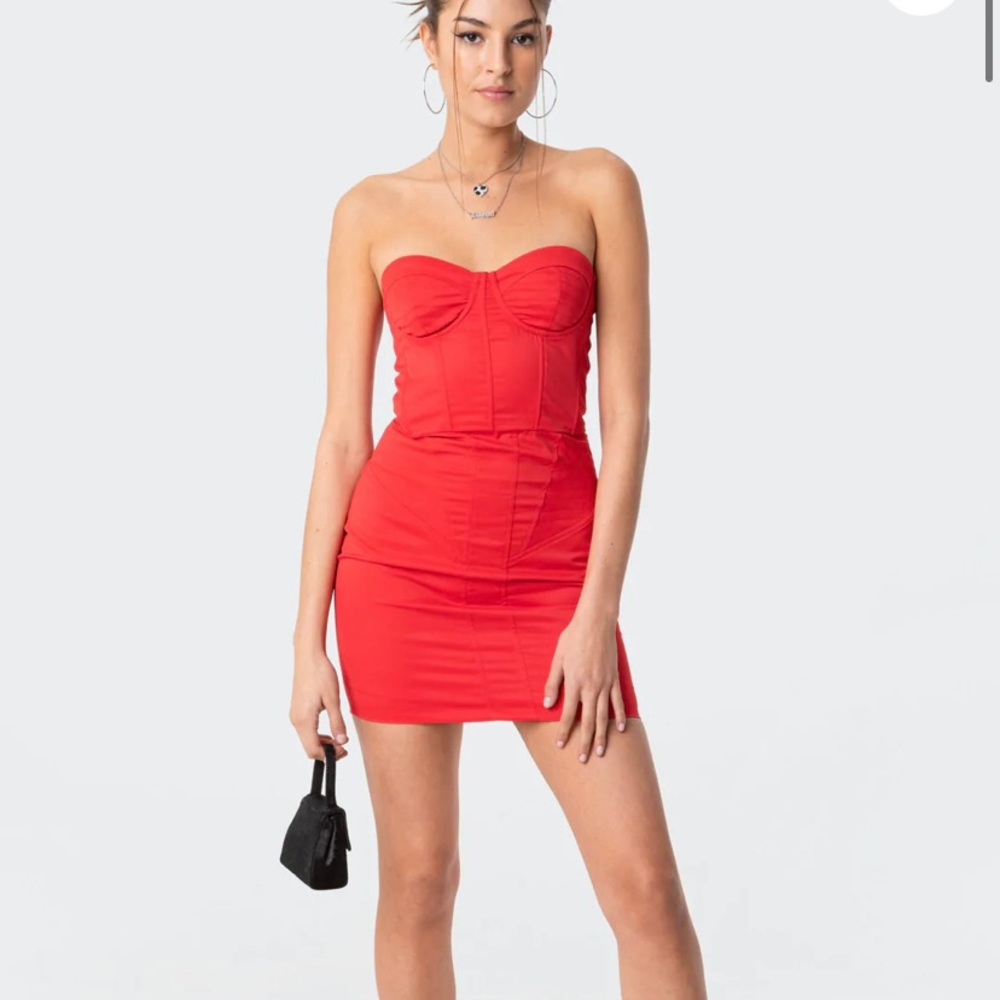 Edikted strapless red corset mini dress